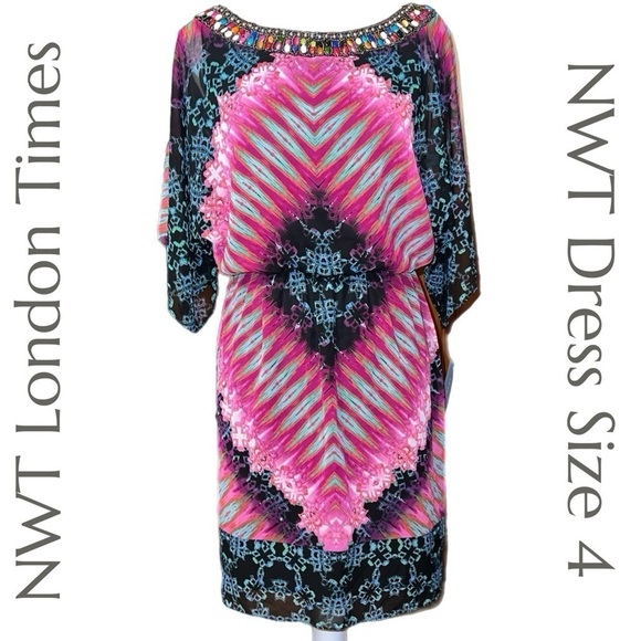 London Times - Embellished Dress - Geometric Tie Dye Design - Size 4 - NWT - Picture 10 of 10